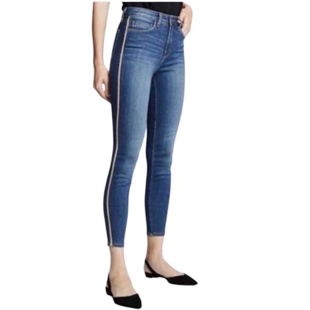L'AGENCE‎ Margot Stripe High Rise Skinny Jeans in Neptune Wash Size 28